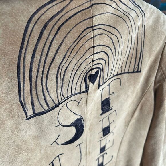 Danier Tan Leather Jacket with Floral Design Hand Drawn Small - Picture 13 of 16